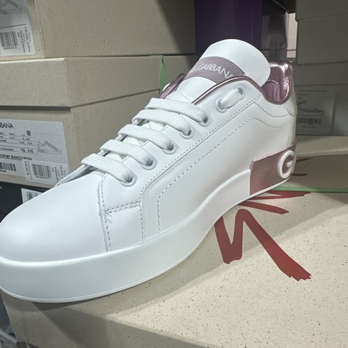 Pre-owned Dolce & Gabbana Dolce&gabbana Pink Portofino Sneakers Womens Size 41 In White