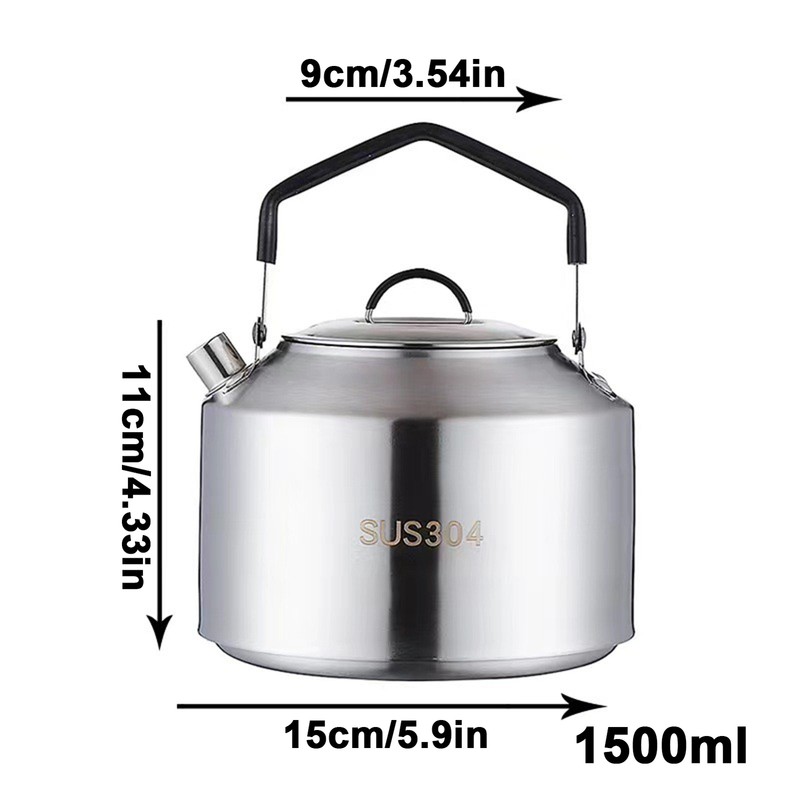 Stainless Steel Tea Kettles Handle Camping Pot Coffee Pot Picnic Cooker 1/1.5L