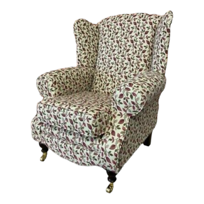 Accent Chair in a Stunning Vercelli Wine Cream Green Leaf Pattern Fabric