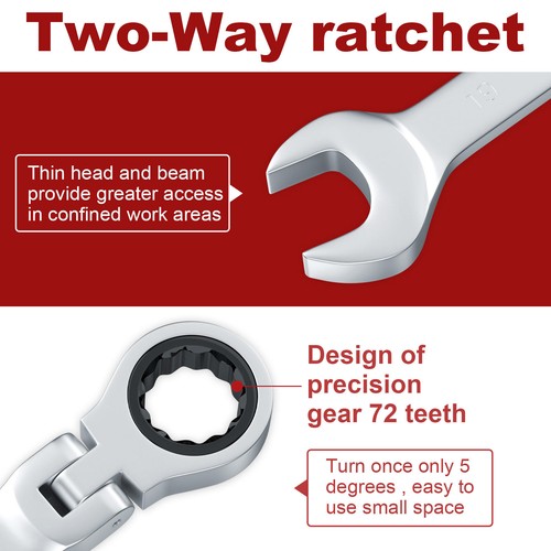 12Pc 8-19mm Metric Flexible Head Ratcheting Wrench Combination Spanner Tool Set