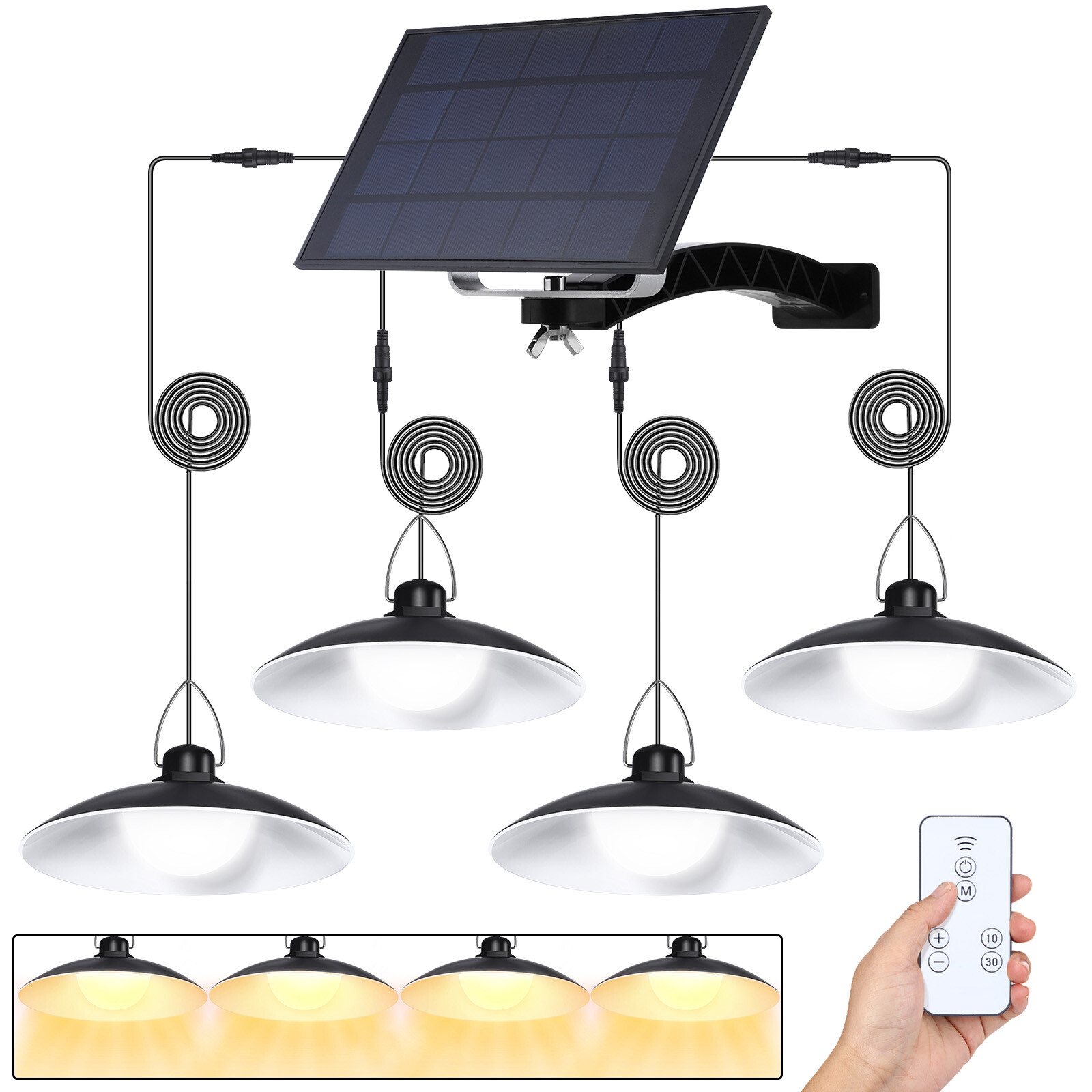 Upgraded Solar Pendant Lights Outdoor Shed Lights Dimmable Timer Remote Control