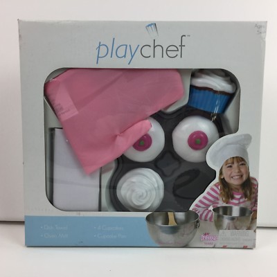 Child's Play Chef Cupcakes Pan Dish Towel Oven Mitt Muffin Tin Set Kitchen 