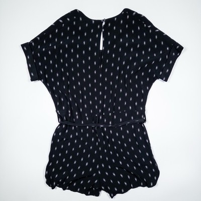 Madewell Black Diamond Print Short Sleeve Tie Waist Romper Keyhole Neck M — image 3