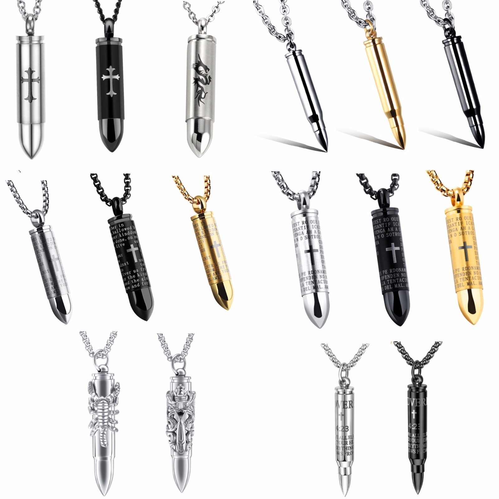 Edelstahl Halskette SOS Kapsel Anhänger Patrone Bullet Schmuck Kette Herren