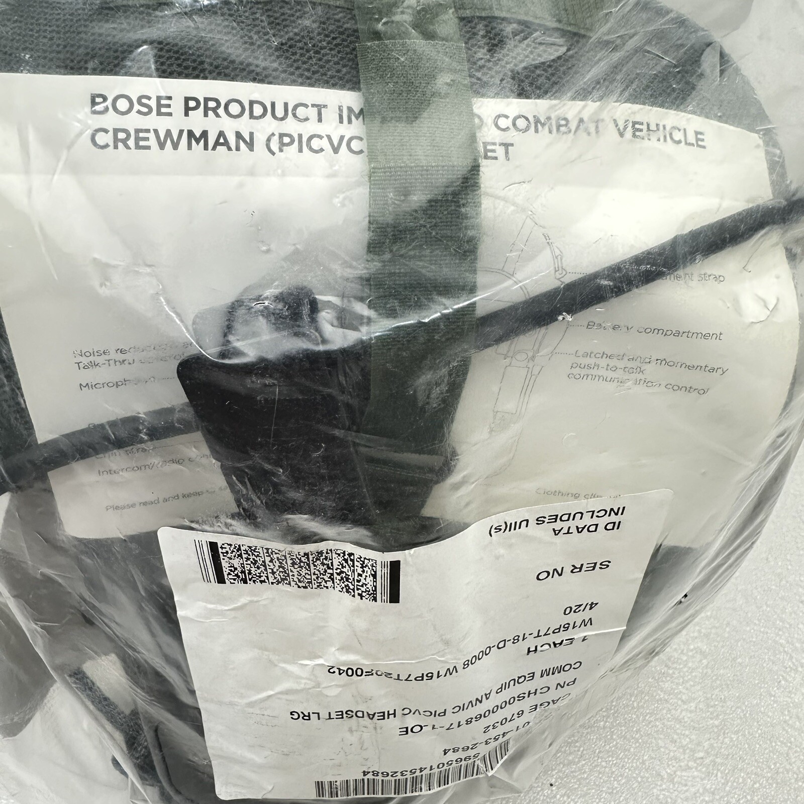 Large CVC Military Combat Vehicle Crewman Tanker Helmet Liner W/ Comms Bose NOS