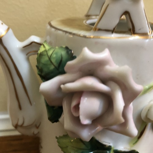 Vintage L & M Inc Porcelain  Watering Can with Flowers