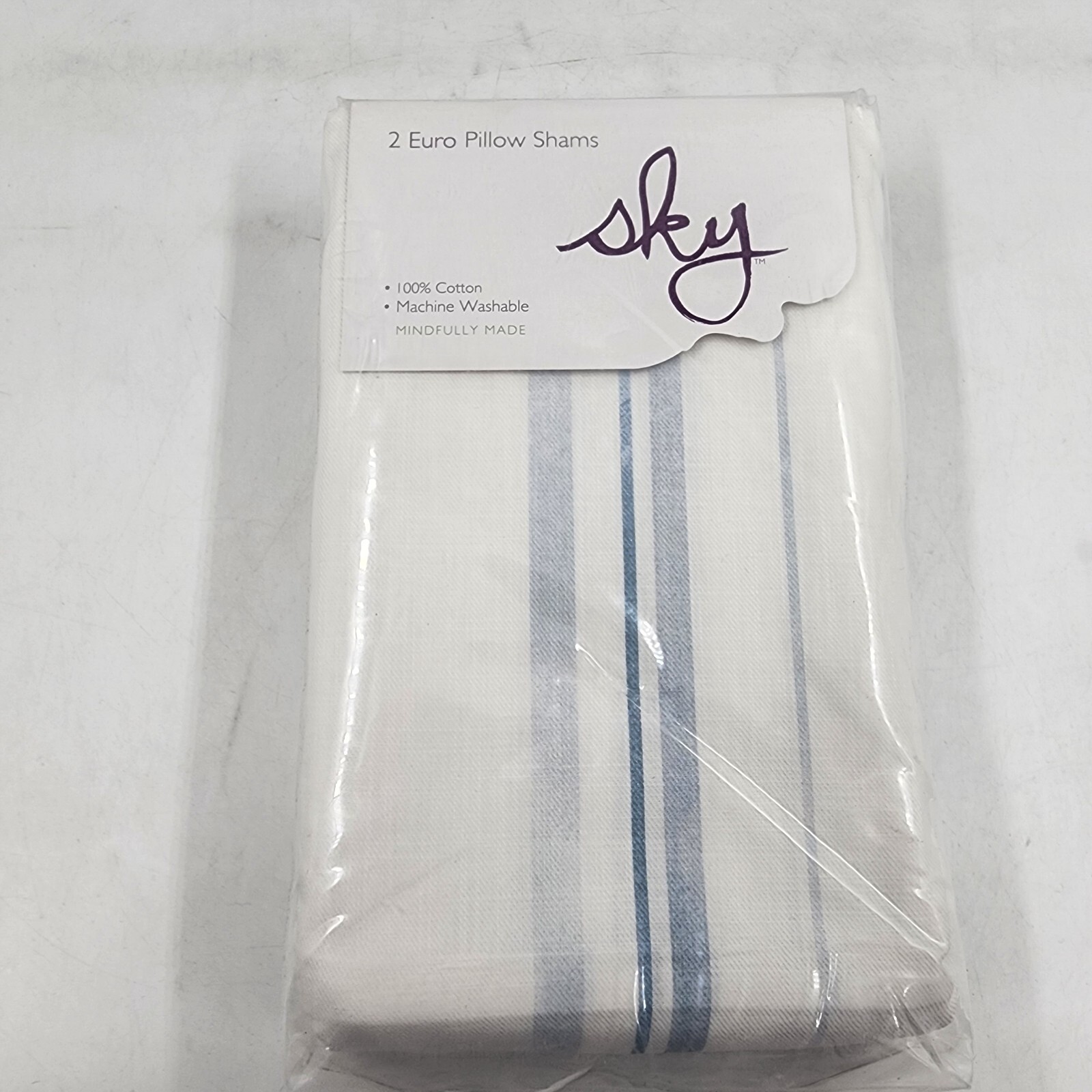 Sky Bristol Stripe Print Euro Pillow Sham Set 26in x 26in Blue Button Closure + - Picture 2 of 12