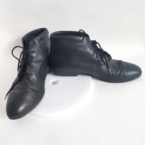 Danexx Black Leather Lace-Up Flat Ankle Boots Size 10 Danexx Black Leather Lace-Up Flat Ankle Boots Size 10