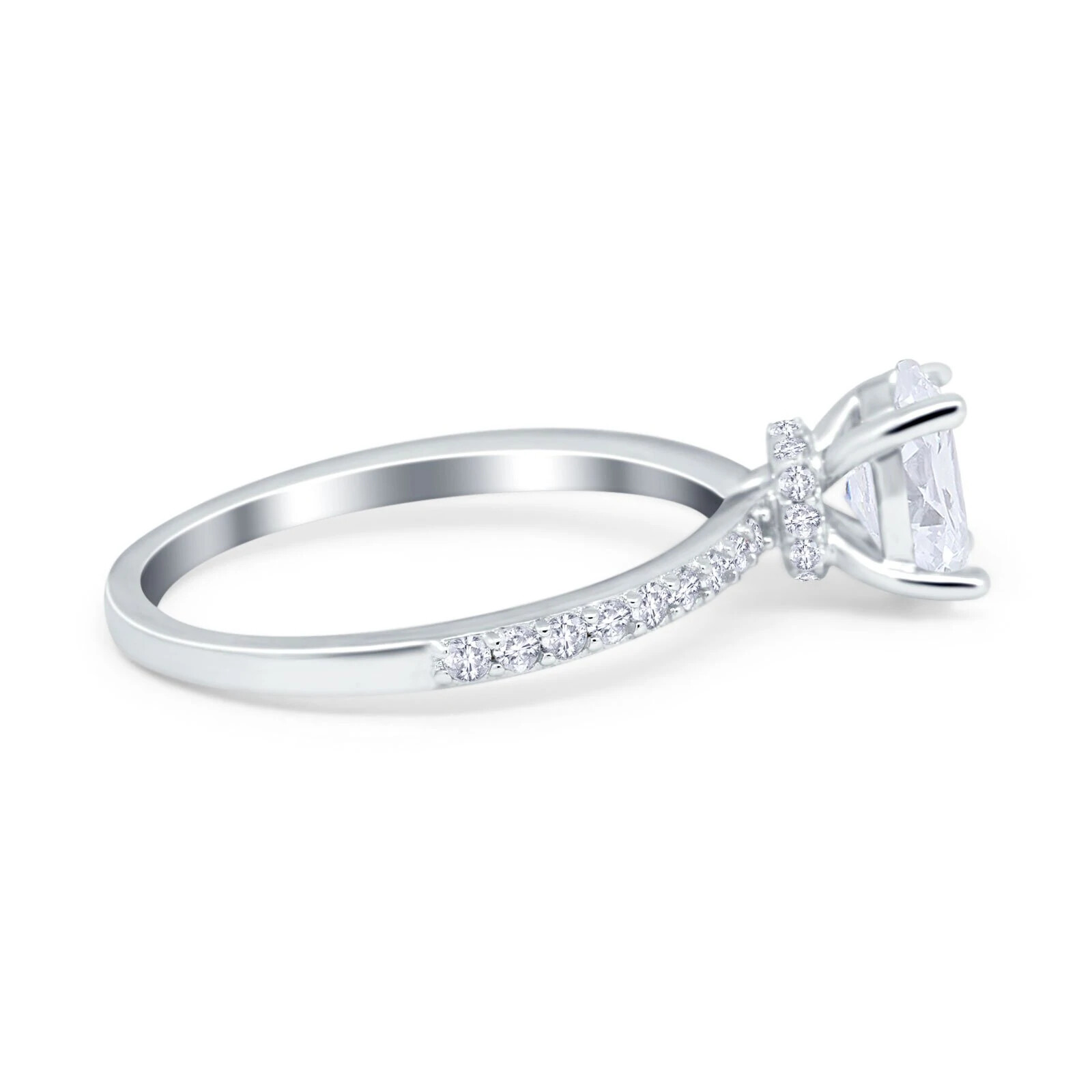 Pre-owned Blueappleco 14k White Gold Oval Solitaire Accent Engagement Rings Simulated Cz In Silver