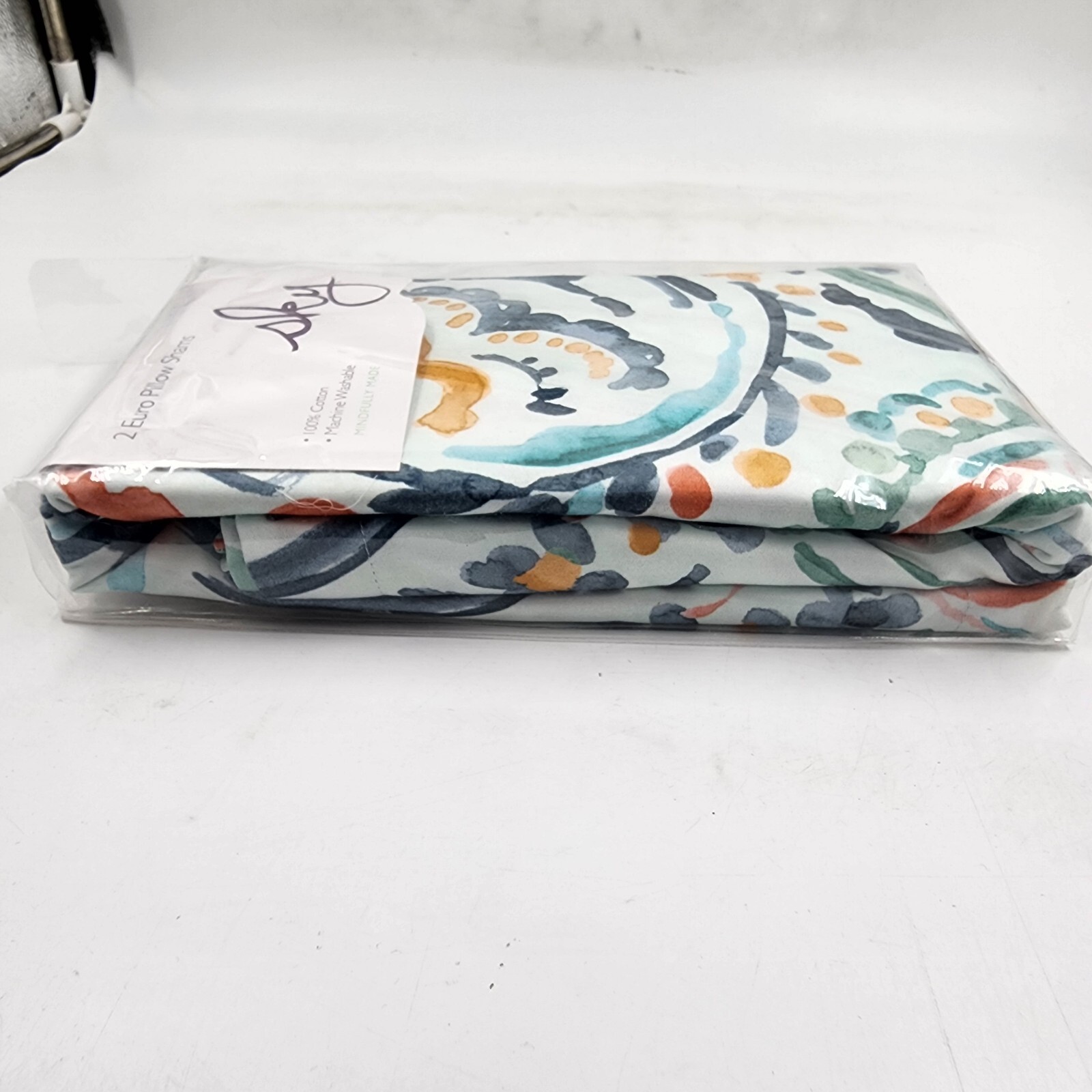 Sky Ophelia Euro Pillow Shams 2-Piece Set Green Multi Button Closure - Picture 9 of 13