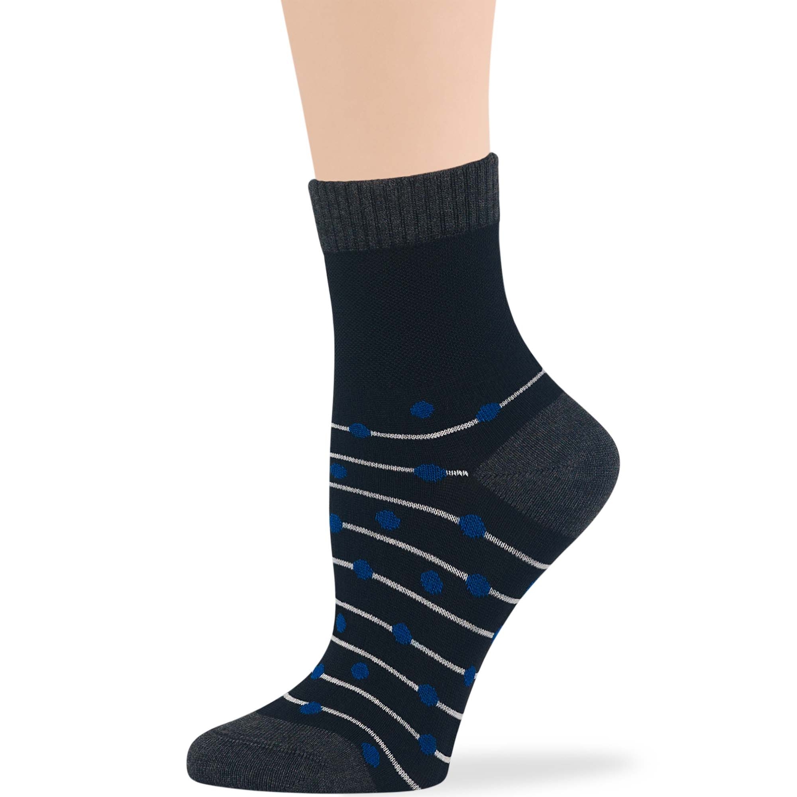 Women Bamboo Diabetic Pattern Quarter Socks Large 4 Pack Dot Stripe Grey Black - Picture 8 of 13