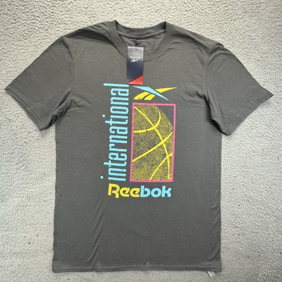 Reebok T-Shirt Mens Size Medium Gray Basketball Playground Graphic Crewneck