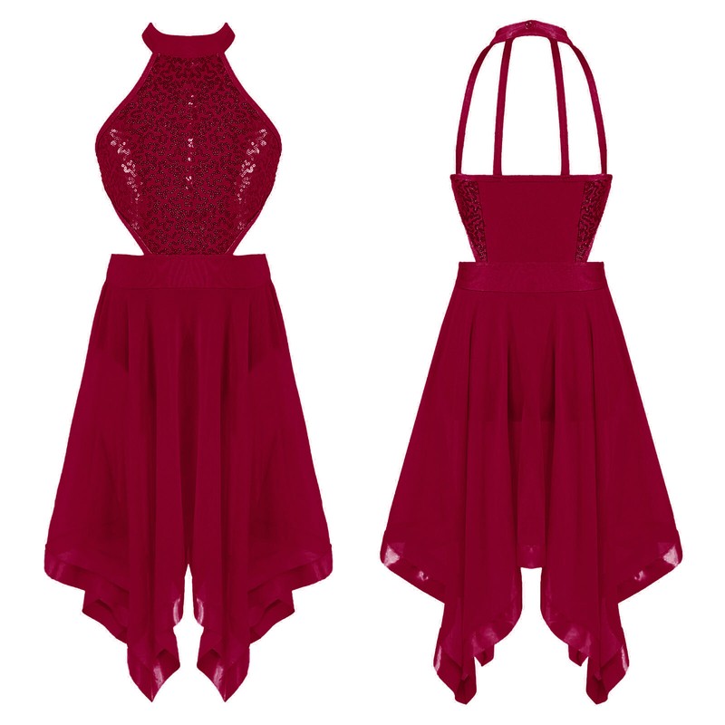 Sequin Bodysuit Lyrical Dress Odizli Women Lyrical S Sleeveless Halter Neck Lace Hollow Out Ballet Leotard 695225 Dance Costume - Foto 6