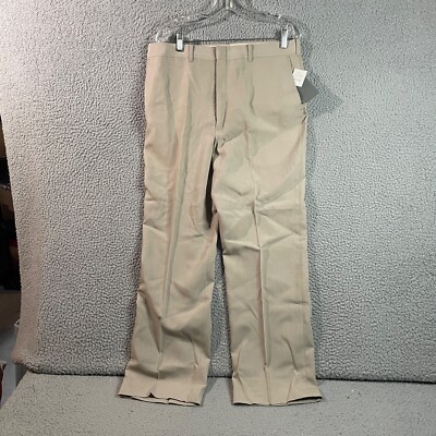 Vintage Pants Reed St James Plain Flat Front Dress Pants 36x30 Tan USA NOS New