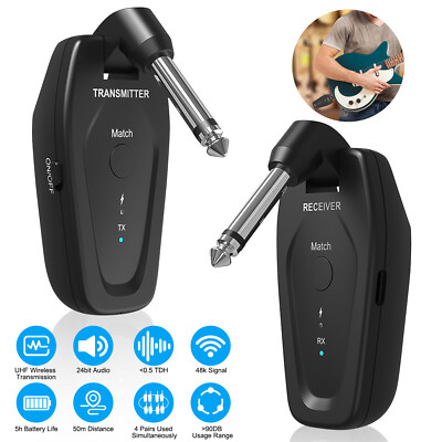 Professional UHF Wireless Guitar System Transmitter Receiver Rechargeable 165FT