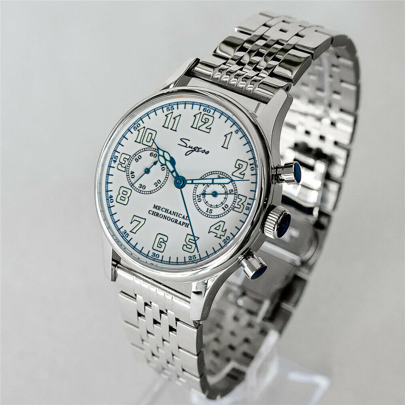 Pre-owned Sugess Chrono Walker Enamel Dial Chrono Mechanical Watch Seagull 1963 Suchp004s