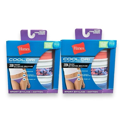 9/2XL Hanes Women's Cool Dri String Bikinis Panties 3ct - Set Of 2