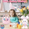 JIZWPOOM Easter Basket - Easter Baskets for Kids, Pink Plush Easter Bunny Baskets, Girls Easter Basket Empty, Cute Kids Bunny Basket for Boys Easter Gifts Easter Decor