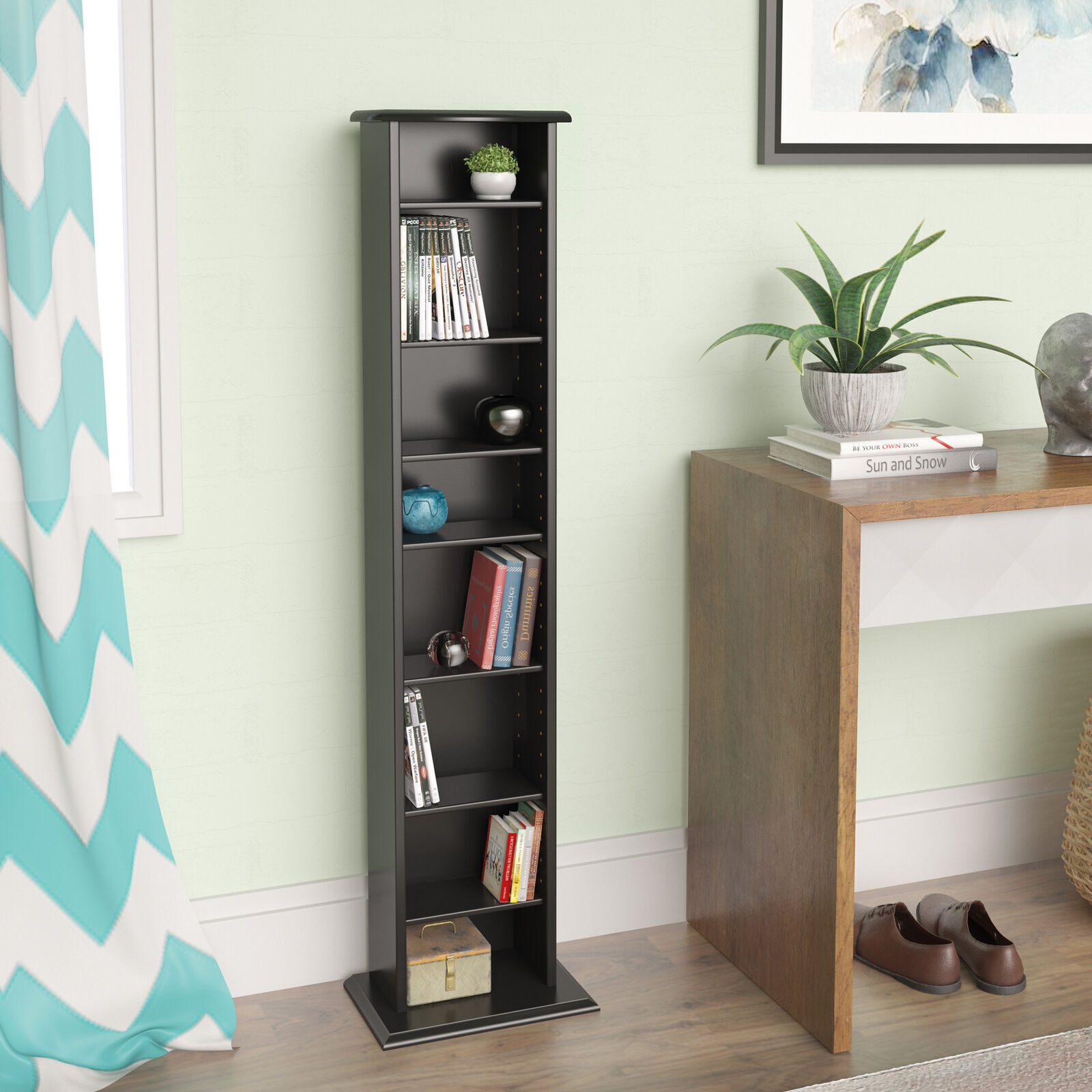 Narrow Cabinet Media Storage Tall Tower Organizer Shelf CD DVD Movie Rack Office