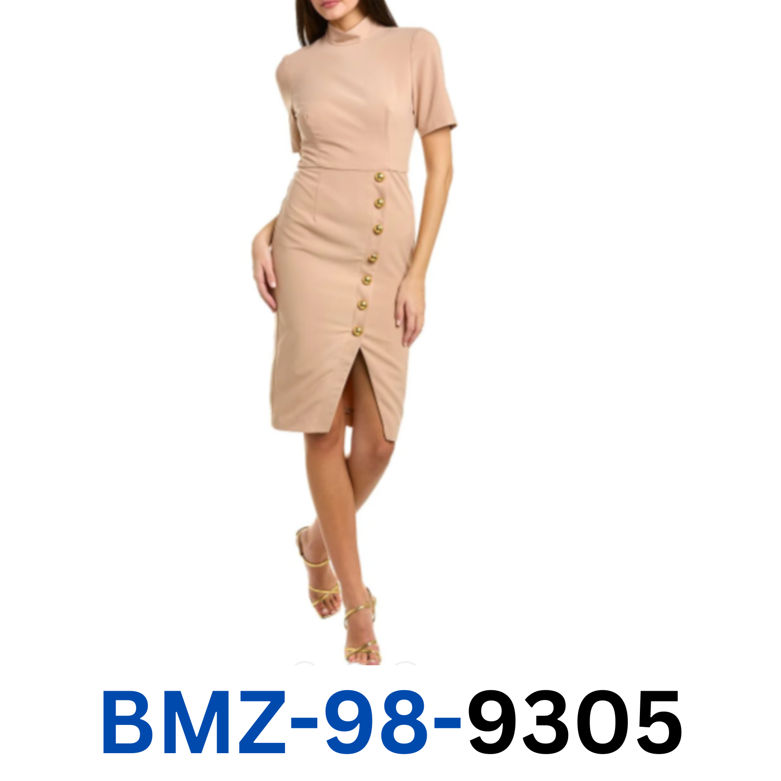 BLACK HALO  women Alondra Button-front Mock-neck Sheath Dress In Desert Sand ,14