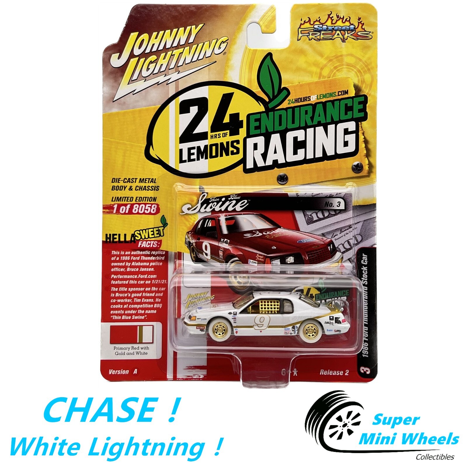 CHASE ! White Lightning ! 1:64 - 1986 Ford Thunderbird Stock