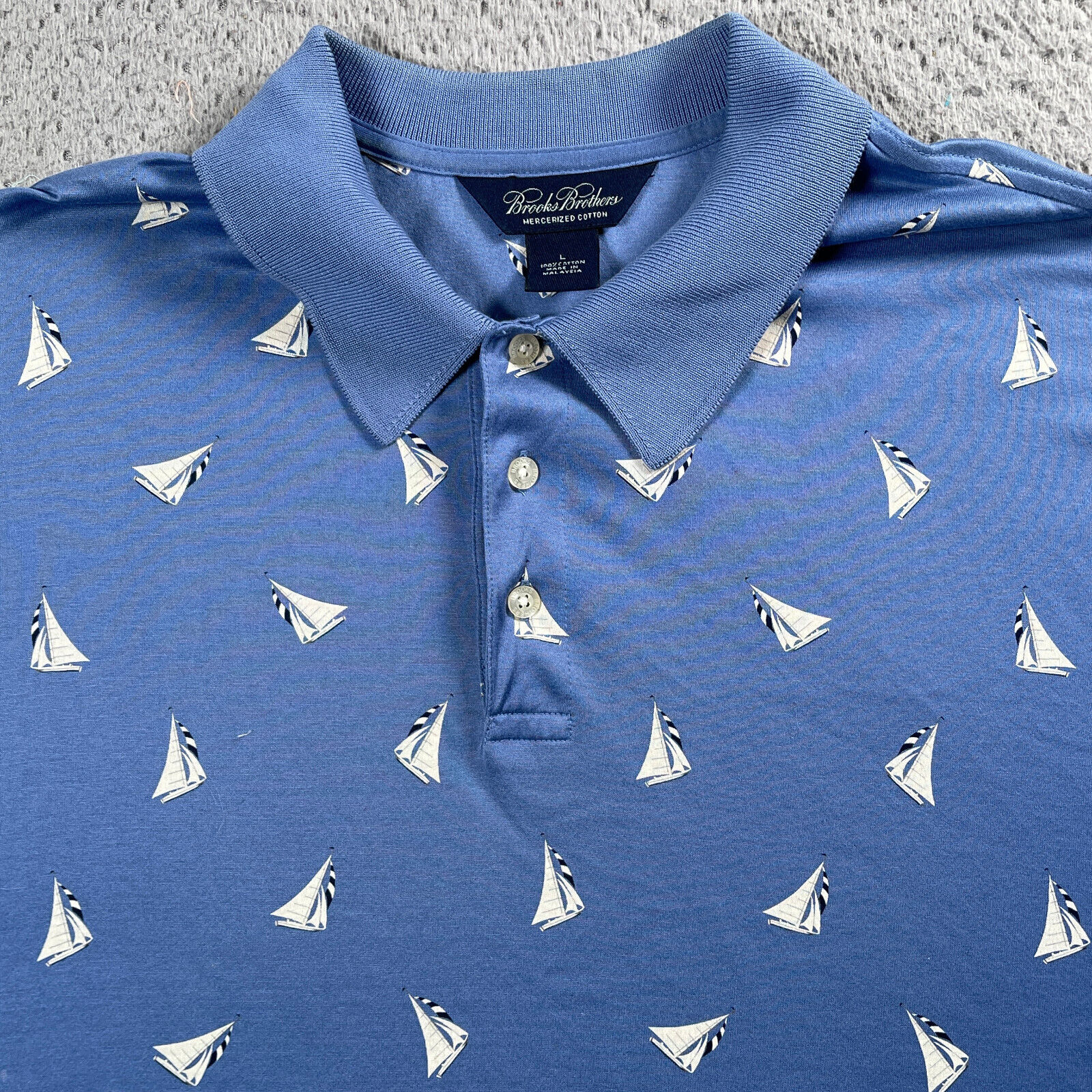 Brooks Brothers Polo Shirt Mens Large Blue Sail Boat Print Mercerized Cotton Brooks Brothers Polo Shirt Mens Large Blue Sail Boat Print Mercerized Cotton