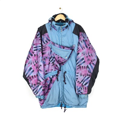 Rodeo Vintage Ski Jacket 80s Retro Pattern Snow Coat Hooded Full Zip Size 36/S