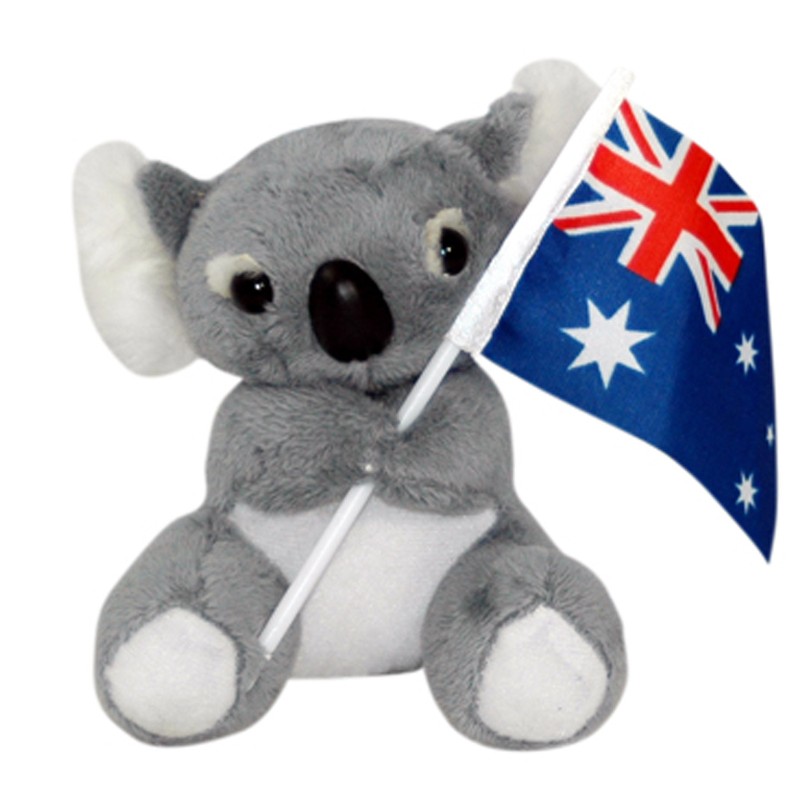 Jumback Grey Koala With Flag Soft Animal Plush Toy 13cm **new**