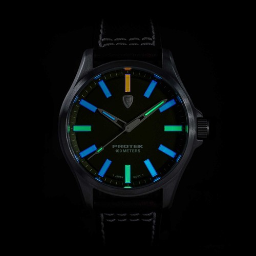Pre-owned Protek Unisex Watch Field Series Japanese Quartz Blue Dial Leather Strap 3003