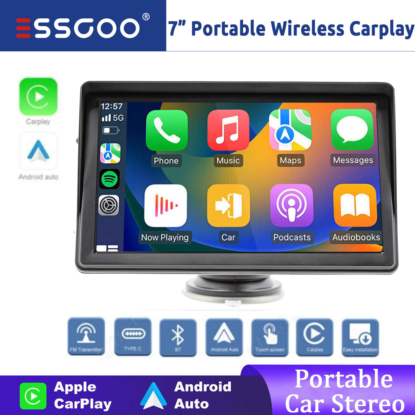 7inch Portable Wireless Apple CarPlay Android Auto Touch Screen Car Radio Stereo