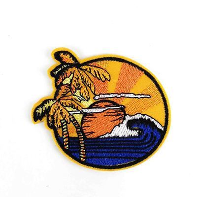 Beach Sun Palm Tree Ocean Waves Embroidered Patch Iron Sew-On Souvenir  2184
