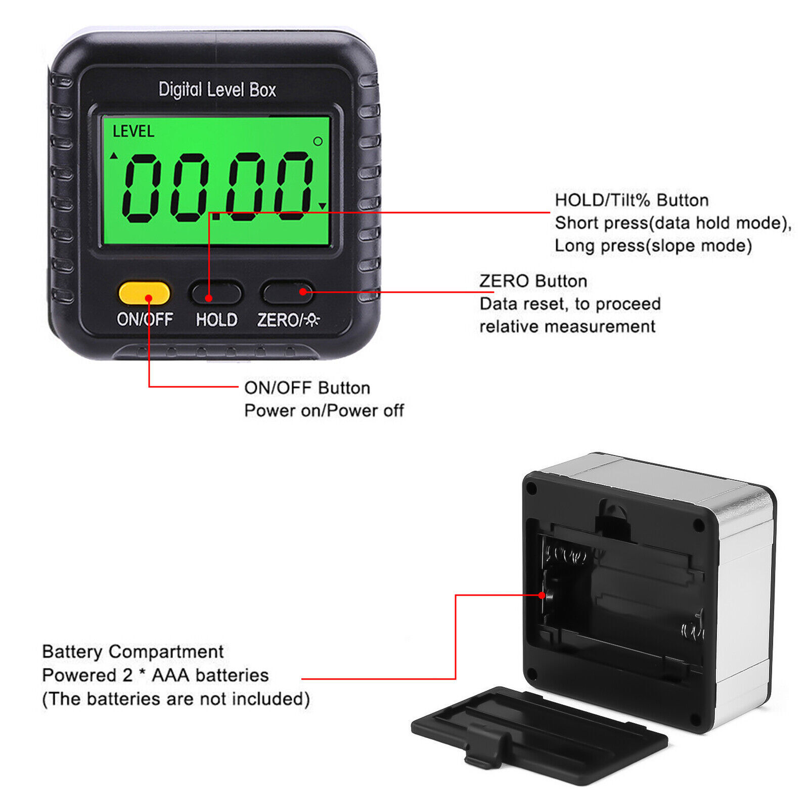 4*90 Magnetic Digital Inclinometer Level Box Gauge Angle Meter Finder ...