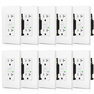 20A GFCI Receptacle Outlet Self-Test LED Indicator TR Weather Resistant 10 Packs