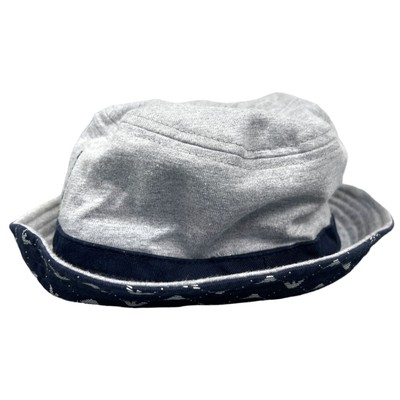 Emporio Armani Baby 100% Cotton Logo Bucket Sun Hat in Heather Gray Navy Size M