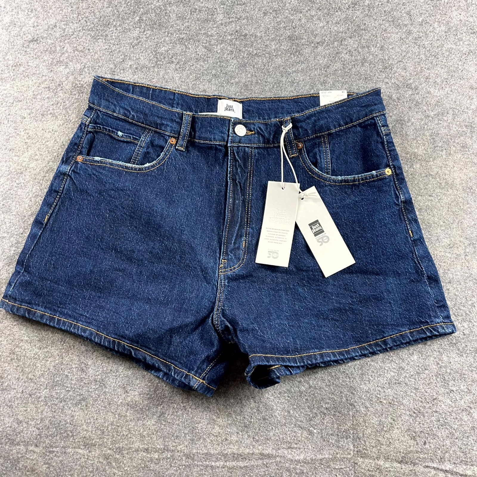 Just Jeans Womens Mom Shorts Size 14 Blue Denim Sky High Rise Zip Fly Casual NWT