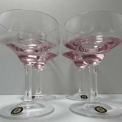 4 Sasaki Harmony MCM Crystal Pink Clear Stem Glasses Champagne Cocktail