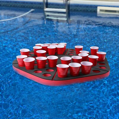 Floating Pool 6 Player Beer Pong Table Red Black Durable Foam Party Game