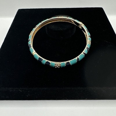 Sequin Nordstrom Blue Thin Gold Tone Enamel Hinge Bangle $25 NWOT # 10