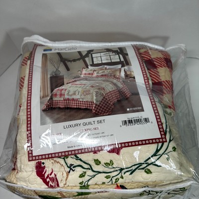 MarCielo 3 Piece Christmas Quilt Set Rustic Lodge Deer Quilt Bedspread Throw
