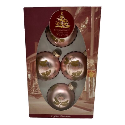 Box of 4 VTG Enchanted Forest Glass Christmas Ornaments Pink Gold Butterflies