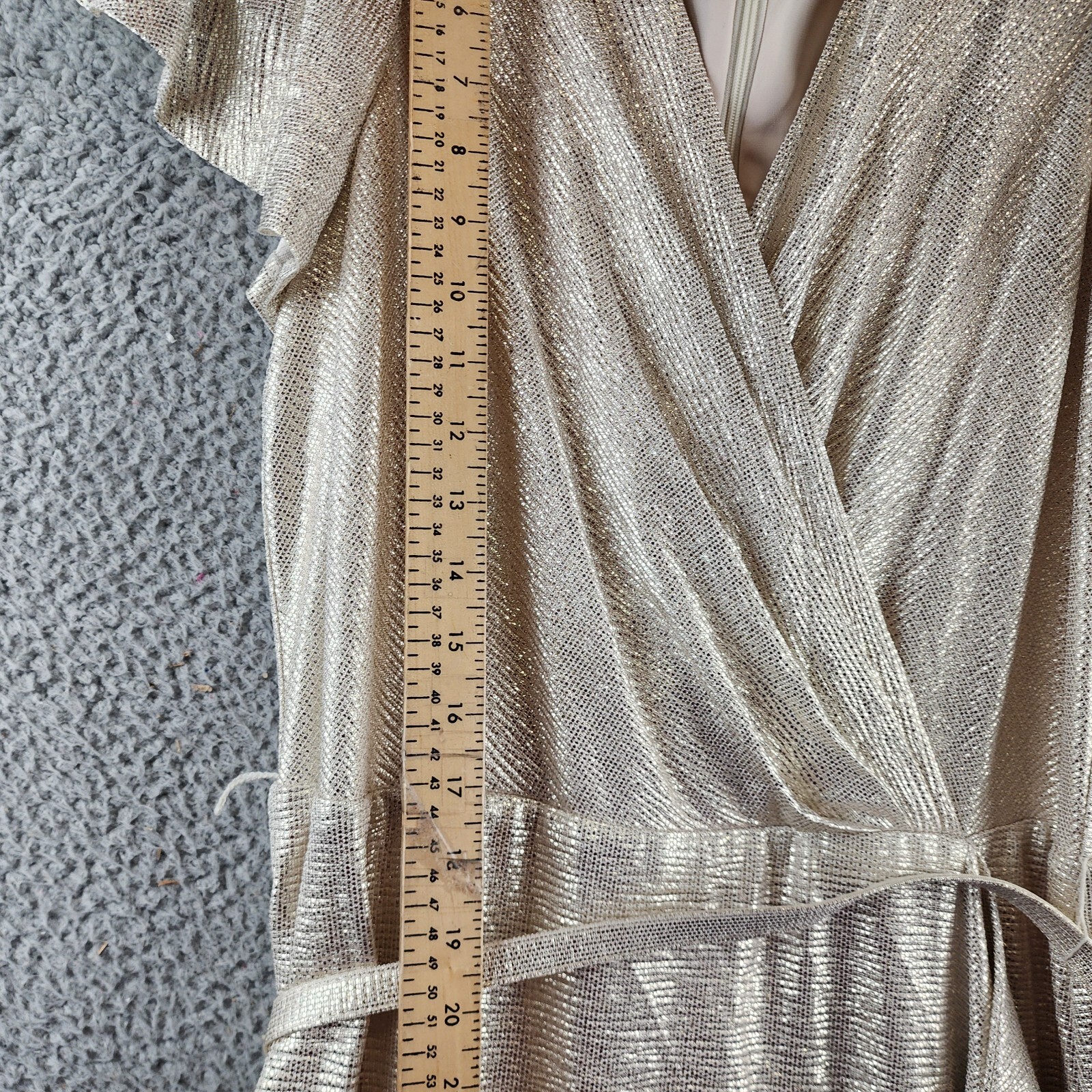 Ralph Lauren Metallic Flutter Sleeves Evening Dress Women 14 Gold V-Neck - Picture 13 of 18