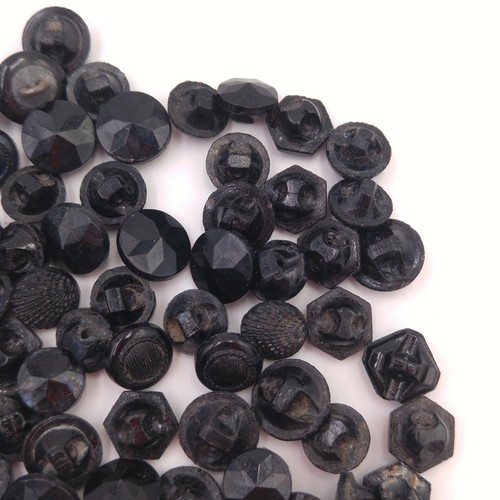 Lot of 90+ Vintage Glass Buttons - Black Round