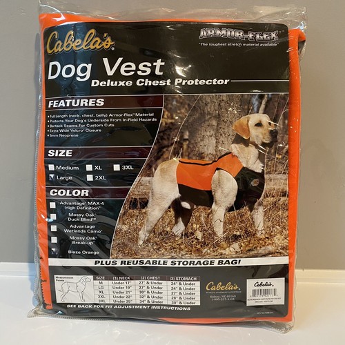 Cabela’s Dog Hunting Vest Blaze Orange Neoprene Size Large Deluxe Chest