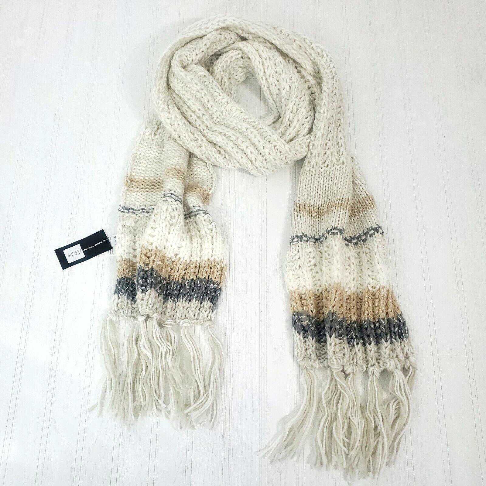 スカーフ HUECLOSET Gradation Stripe Knit Muffler SE352 INC Scarf Womens White Grey Camel Striped Loose Knit Fringe