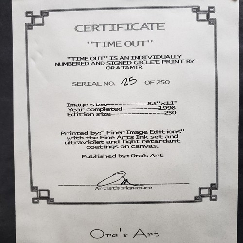 1998 Ora Tamir  "TIME OUT" Giclee Print 16"x19" Frame Signed Numbered 25/250