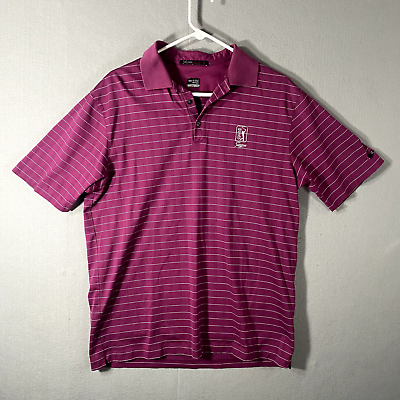 Tiger Woods Nike Golf Polo Purple Striped Shirt TPC Sawgrass Mens