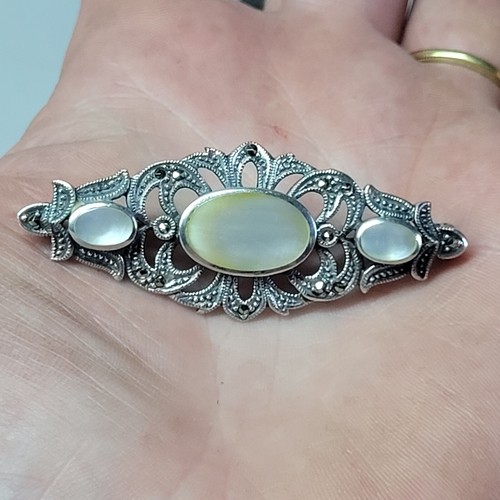Broche Ancienne Argent Massif 1920 - Pierre Jade Chine Indochine - Occasion