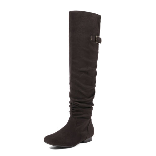 Womens Over The Knee Boots Thigh High Slouch Suede Low Heel Boots