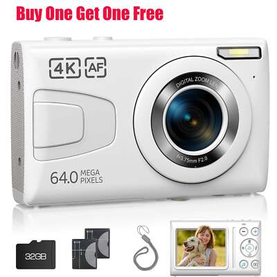 4K Auto Focus Vlogging Camera 64MP 18X Digital Camera with 32GB Card for Kid