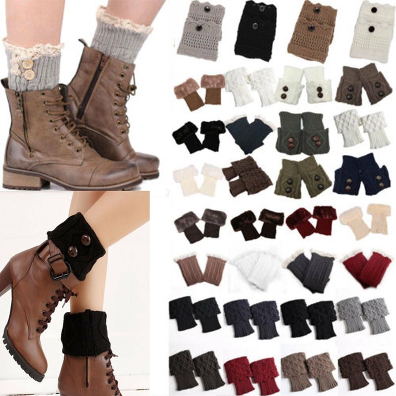 Damen Strickstulpen Gehäkelt Stulpen Stiefelsocken Draussen Beinwärmer Socken